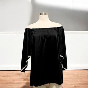 Vintage 70s Black Tunic Flutter Angel Sleeve Peasant Top Small Medium